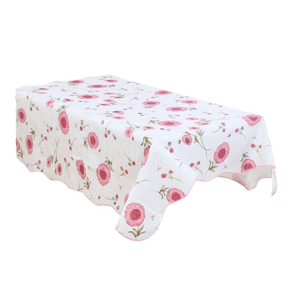 Seamless Waterproof Vinyl Round Tablecloth 71" Dia Tablecloth Red Flower Pattern